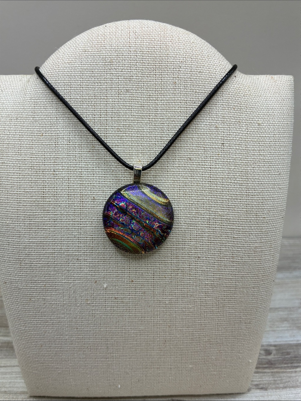 Dichroic Glass Pendant with Cord